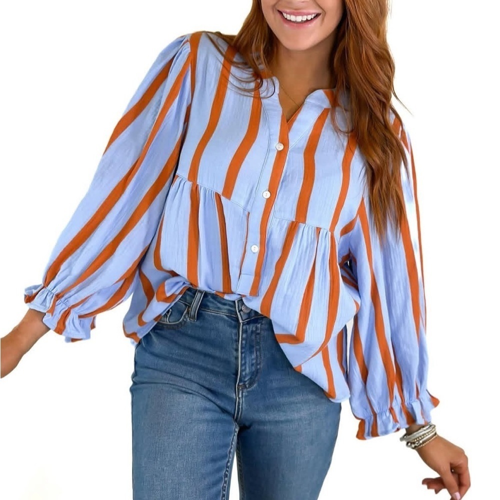 Blue and Gray Striped Top